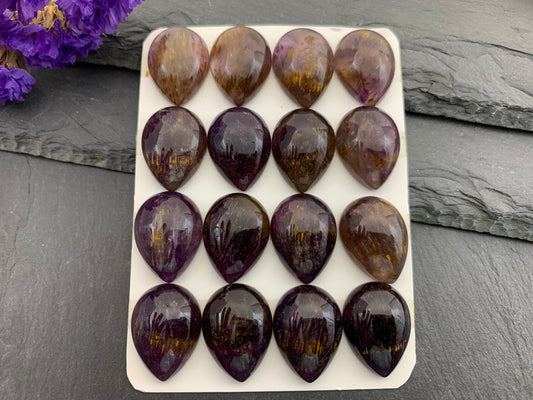 Amethyst Cacoxenite pear 15x20mm cabochon - Calibrated cabochons