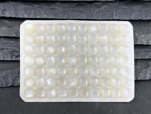 White Moonstone Square Cushion 6mm Cabochon - Natural Gemstone Calibrated Cut