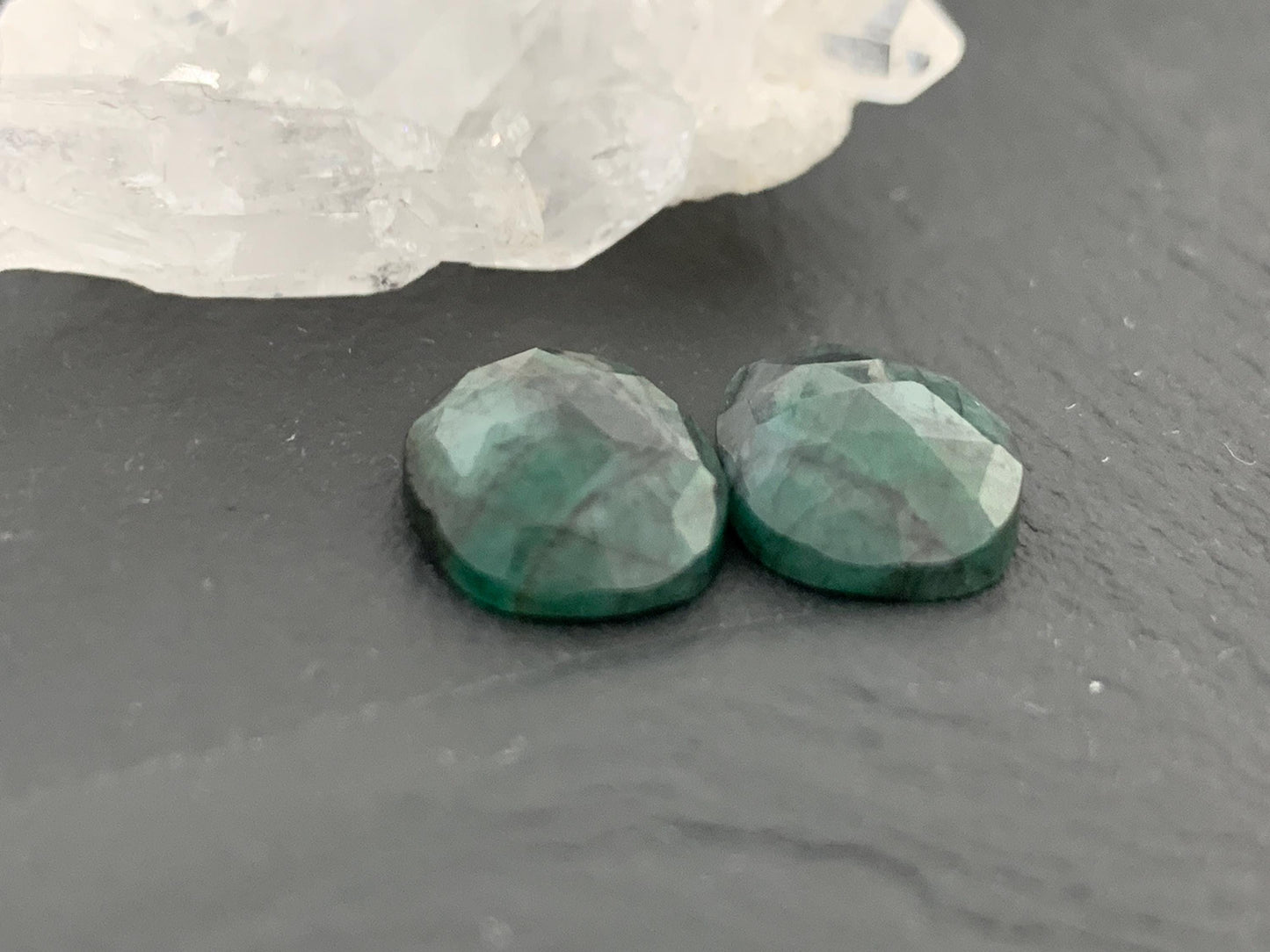 Faceted Emerald Pair 9x13x3.5mm cabochon