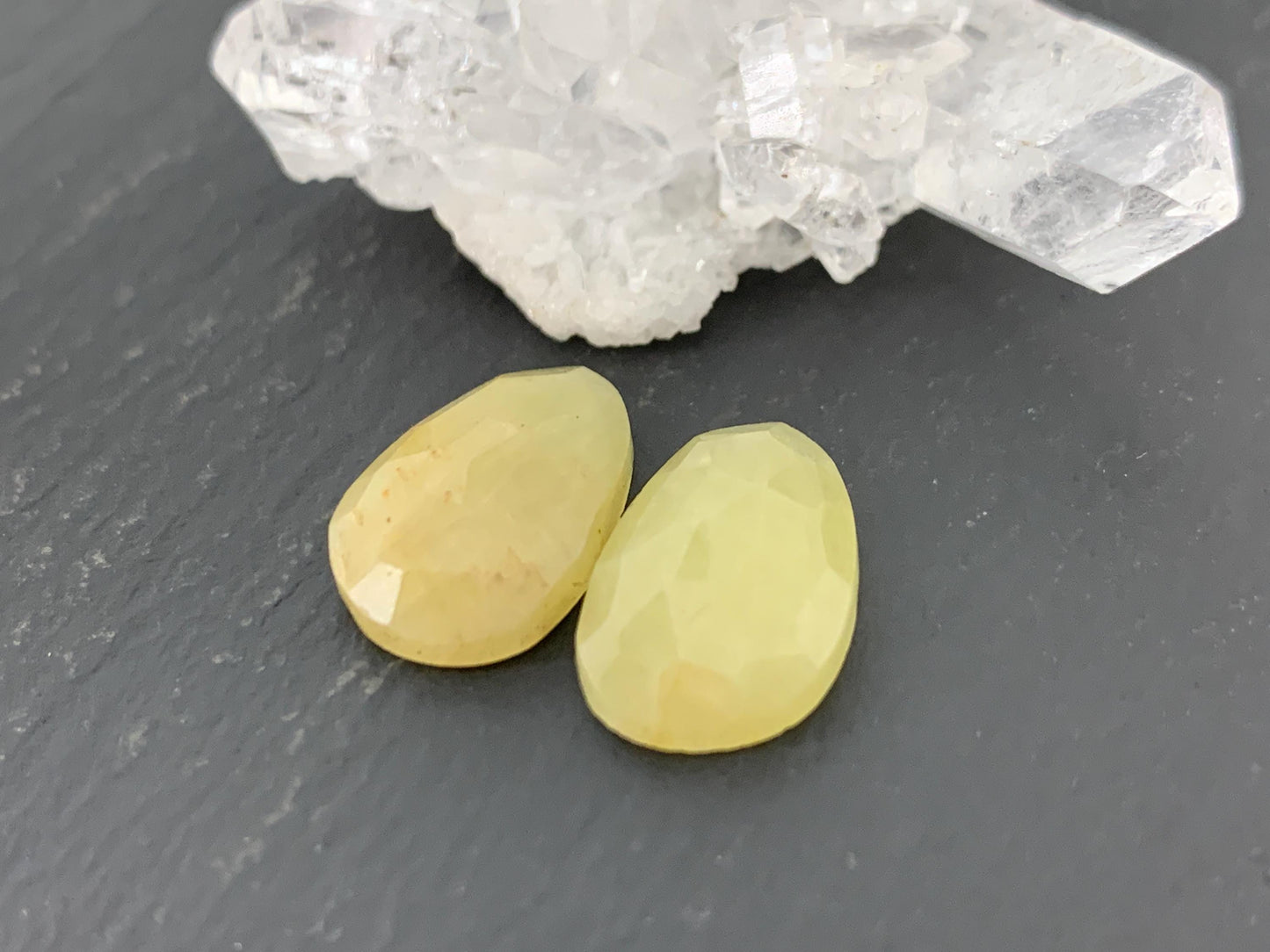 Faceted Yellow Sapphire pair 9x15x4mm cabochon
