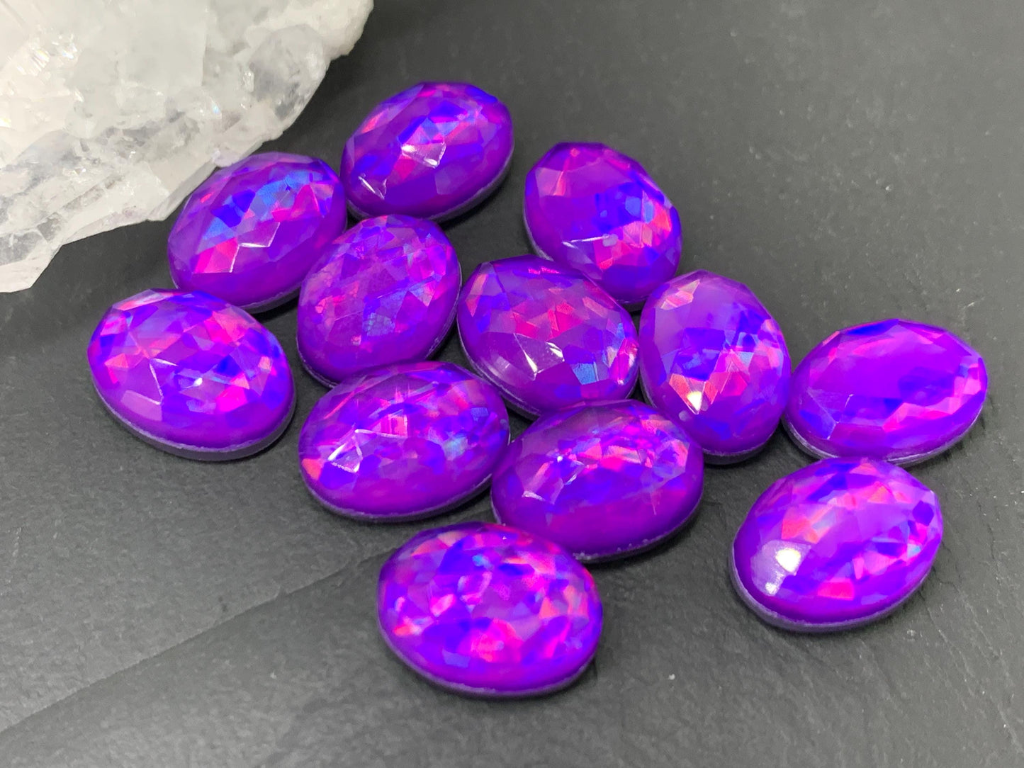 Faceted Purple Mystic Quartz oval 10x14mm cabochons - Doublet cabochons