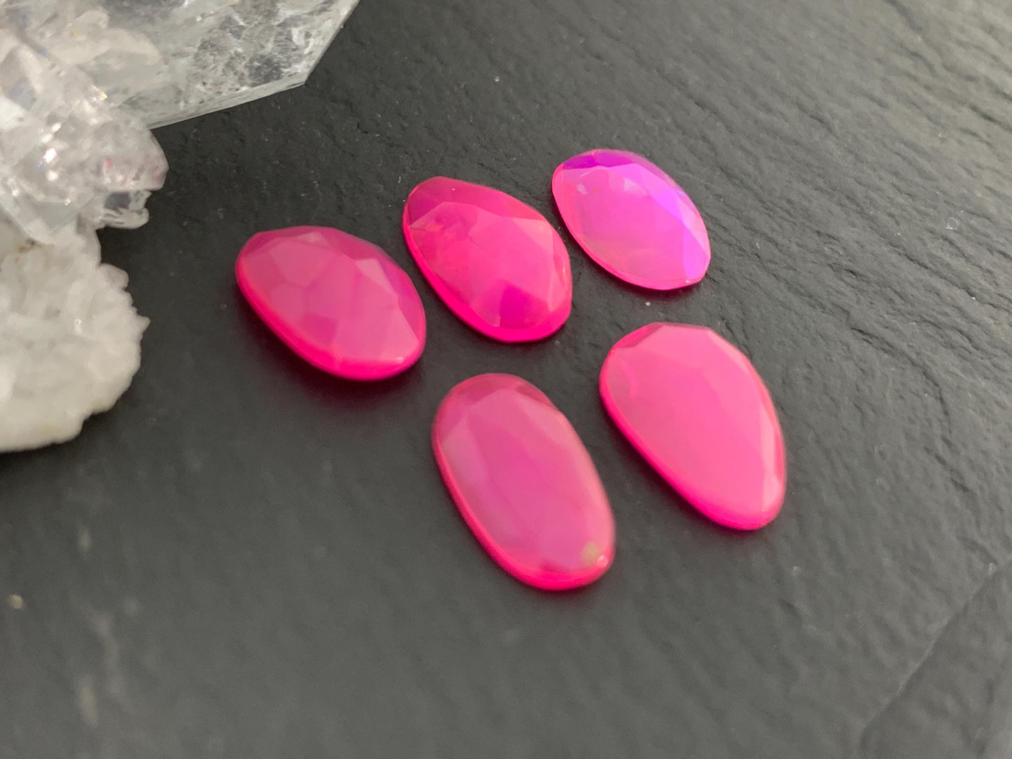 Faceted Pink Opal 10-11mm long cabochon