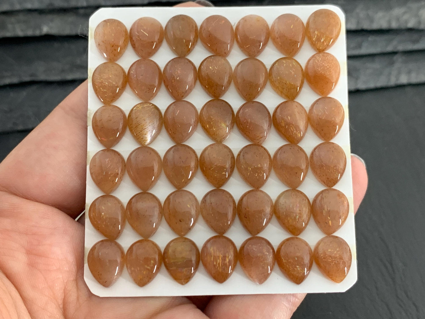 Gold Sunstone pear 8x10mm cabochon