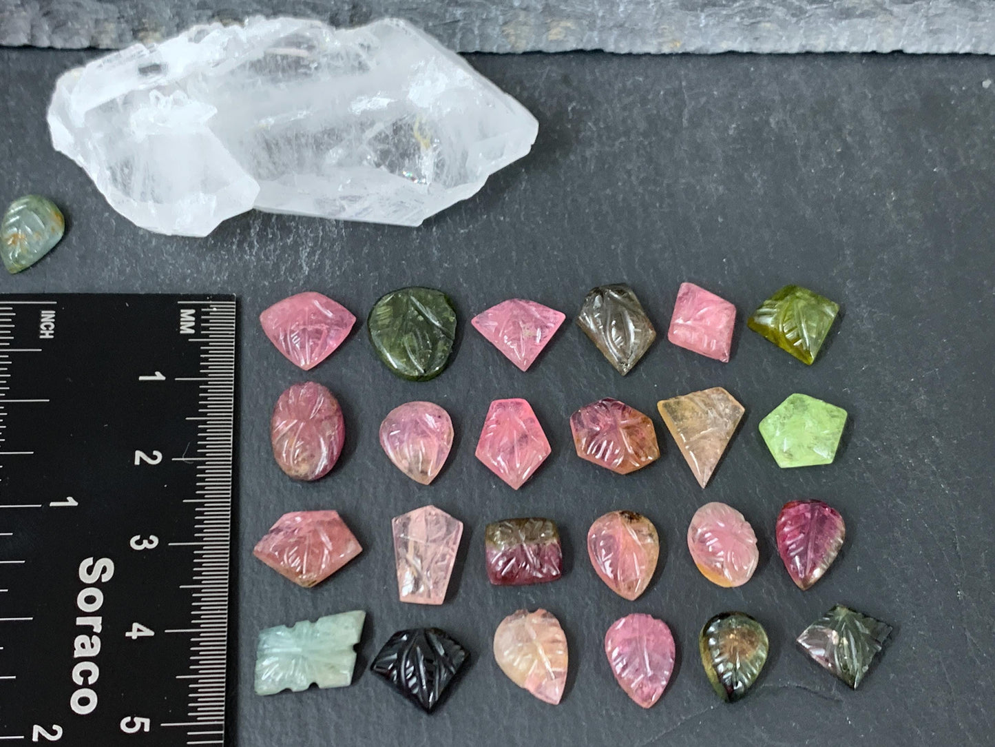 Carved Tourmaline 8-10mm long cabochon