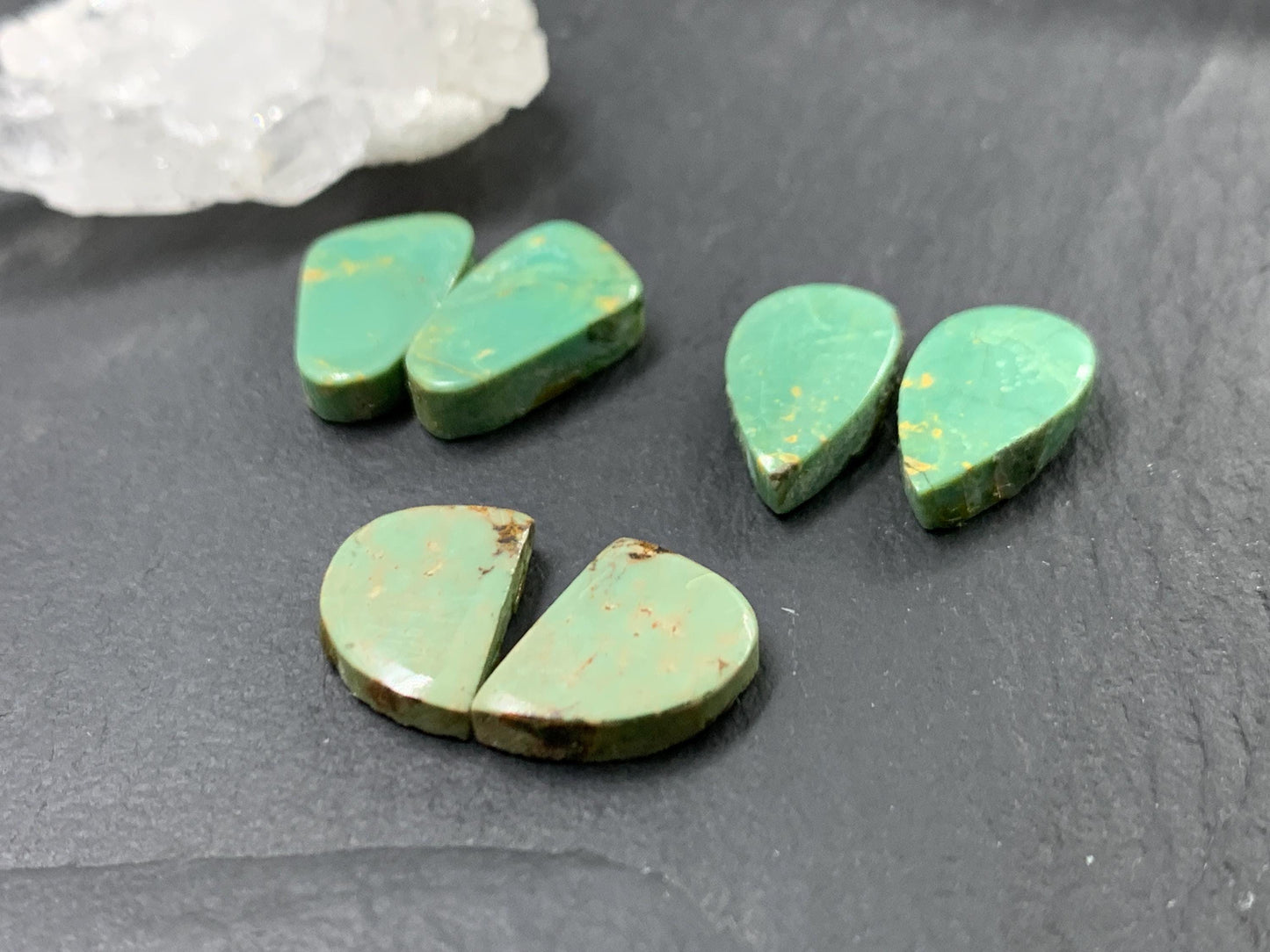 Tibetan Turquoise Pair 12-16mm long Cabochon - Hand Cut Cabochon