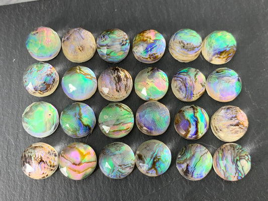 Faceted Abalone round 10mm doublet cabochon