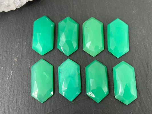Faceted Chrysoprase Cabochon - Long Hexagon 10x20mm Rose Cut Green Gemstone