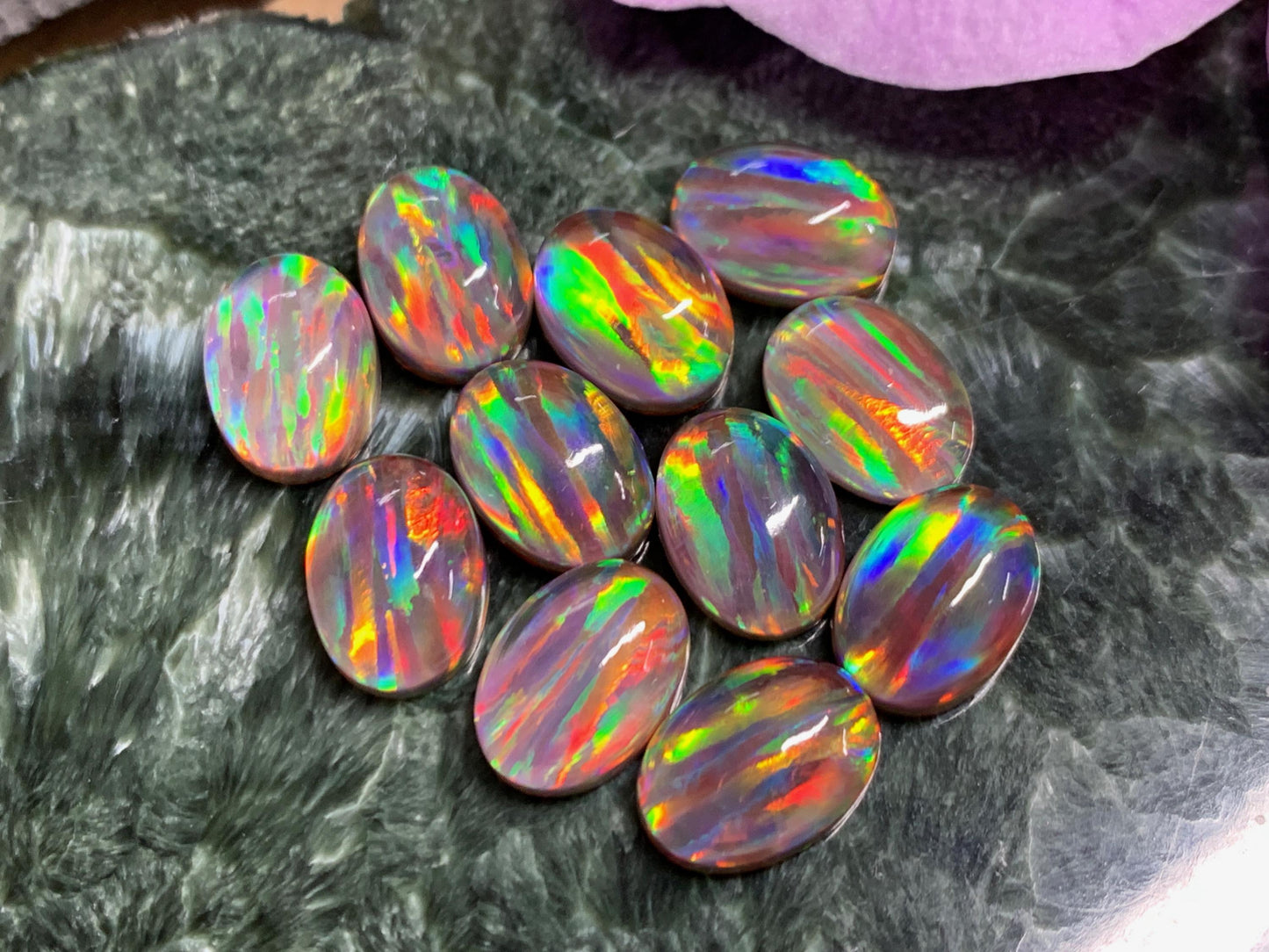 Aurora Opal Oval 10x14mm Cabochon – Rainbow Fire Doublets – Man Made Cabochon *