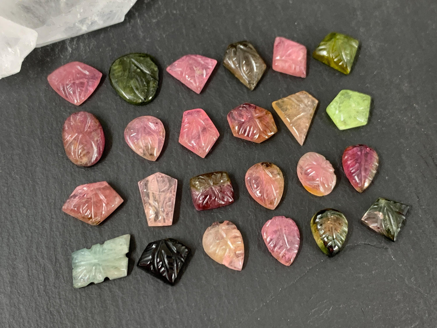 Carved Tourmaline 8-10mm long cabochon