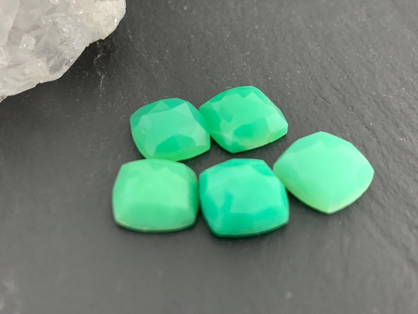 Faceted Chrysoprase square 8mm cabochon
