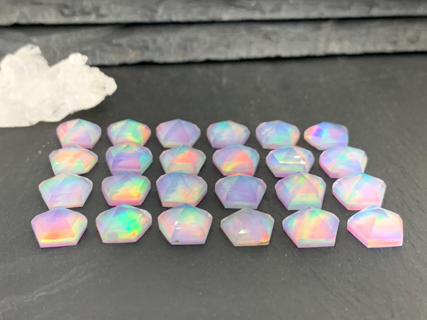 Faceted  Aurora Opal pentagon 10mm cabochon - Doublet cabochons/ Select your cabochon
