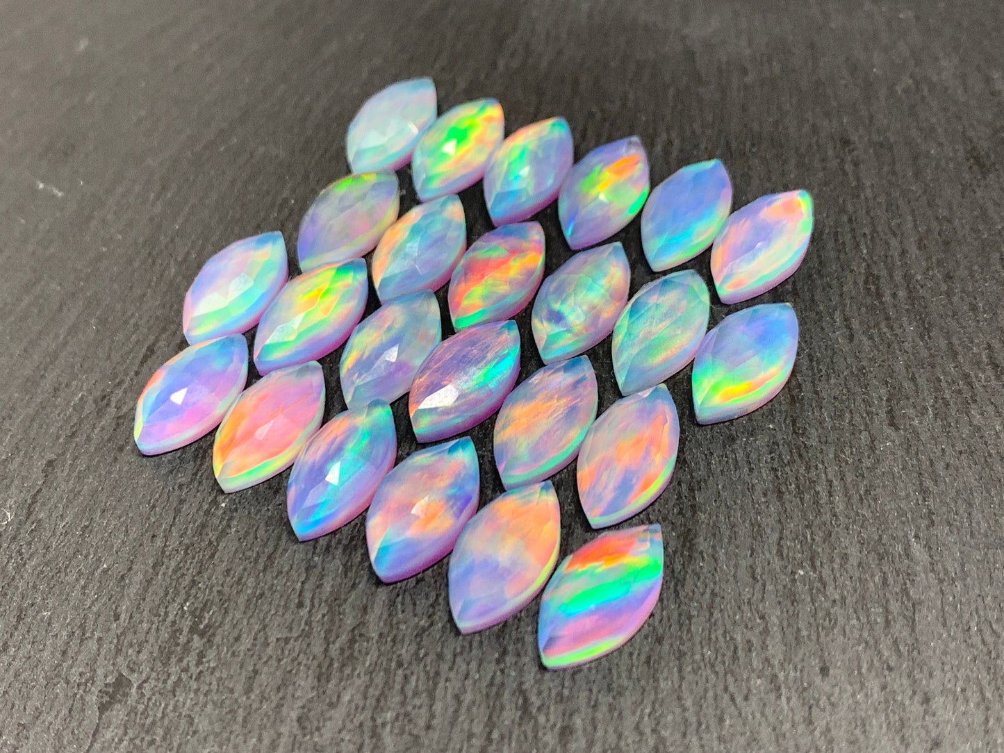 Faceted Aurora Opal marquise 8x16mm cabochon - Doublet cabochons
