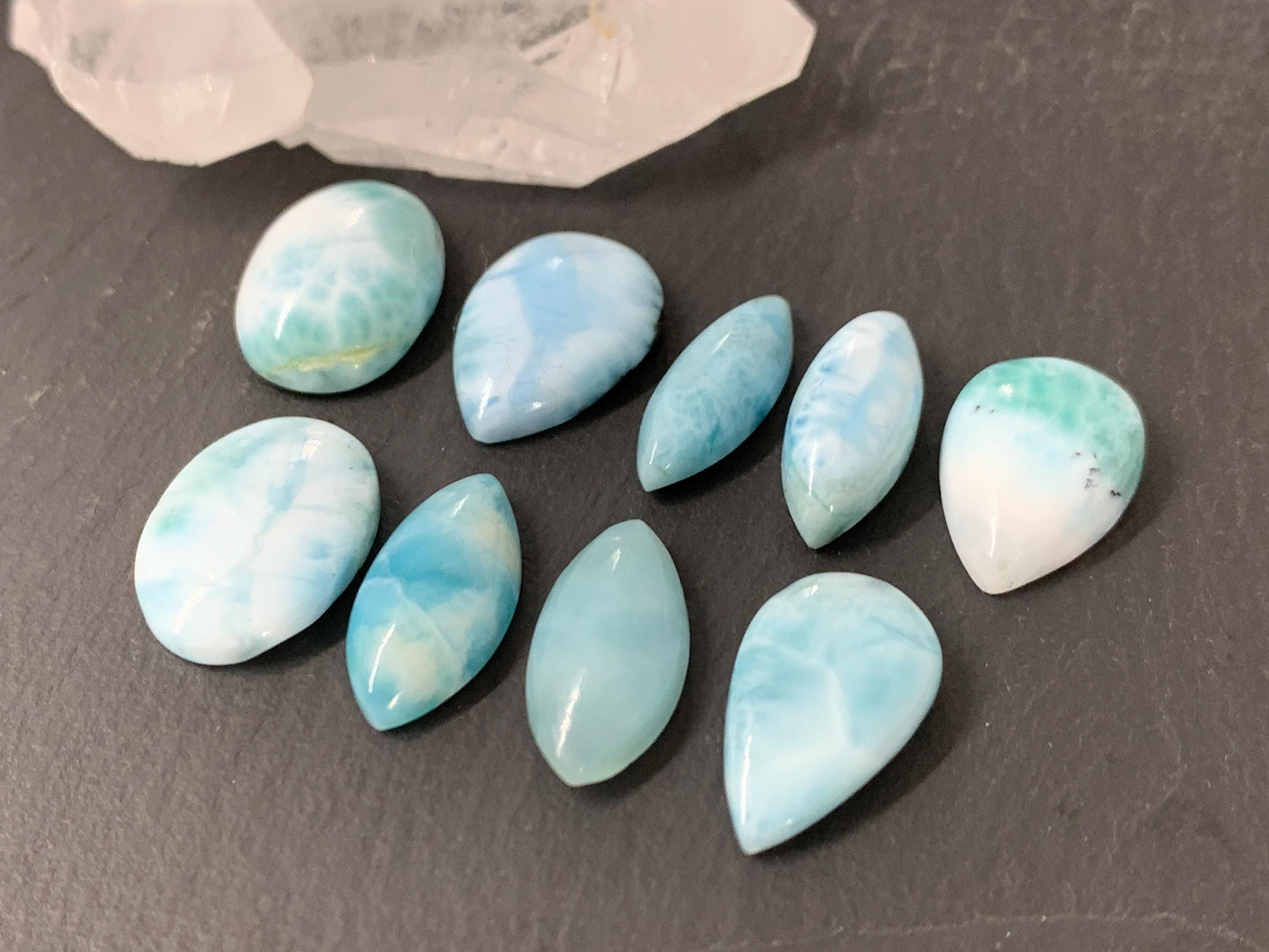 Larimar pear, oval, marquise 18mm long cabochon