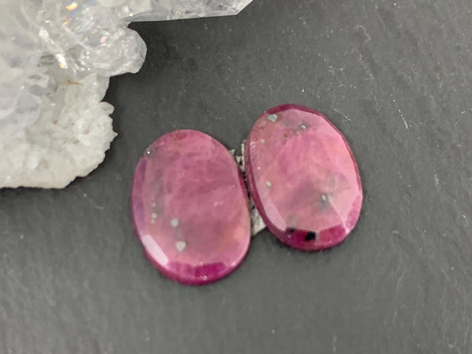 Faceted Ruby pair 10x13x3mm cabochon