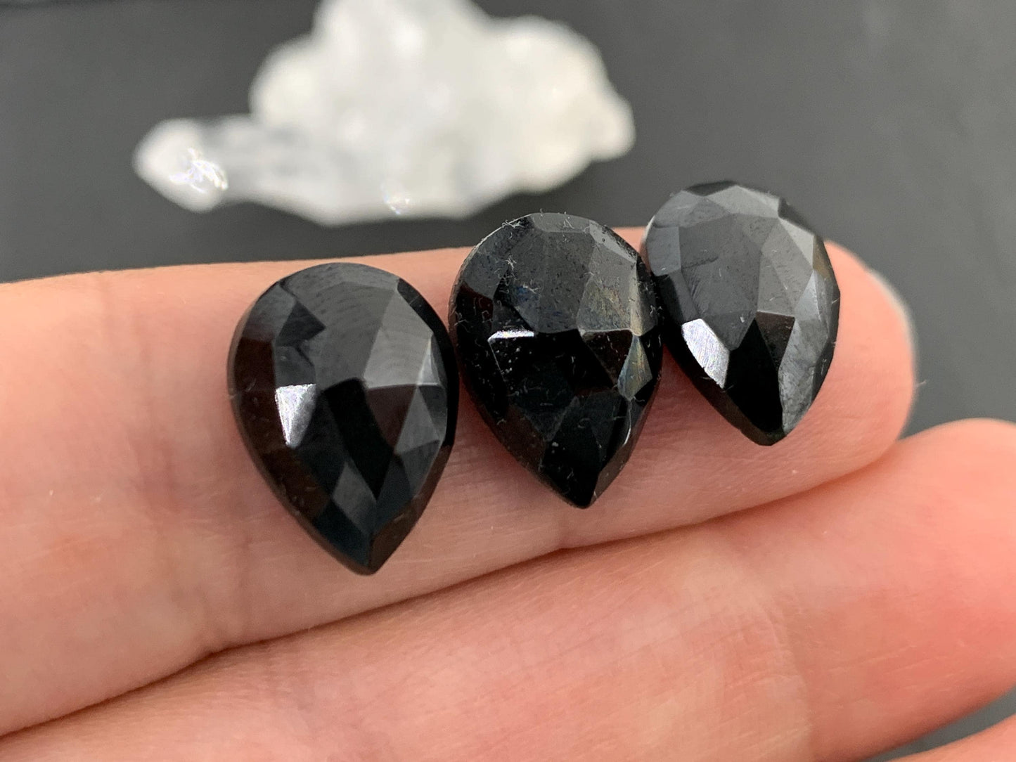 Faceted Black Spinel pear 10x14mm cabochon