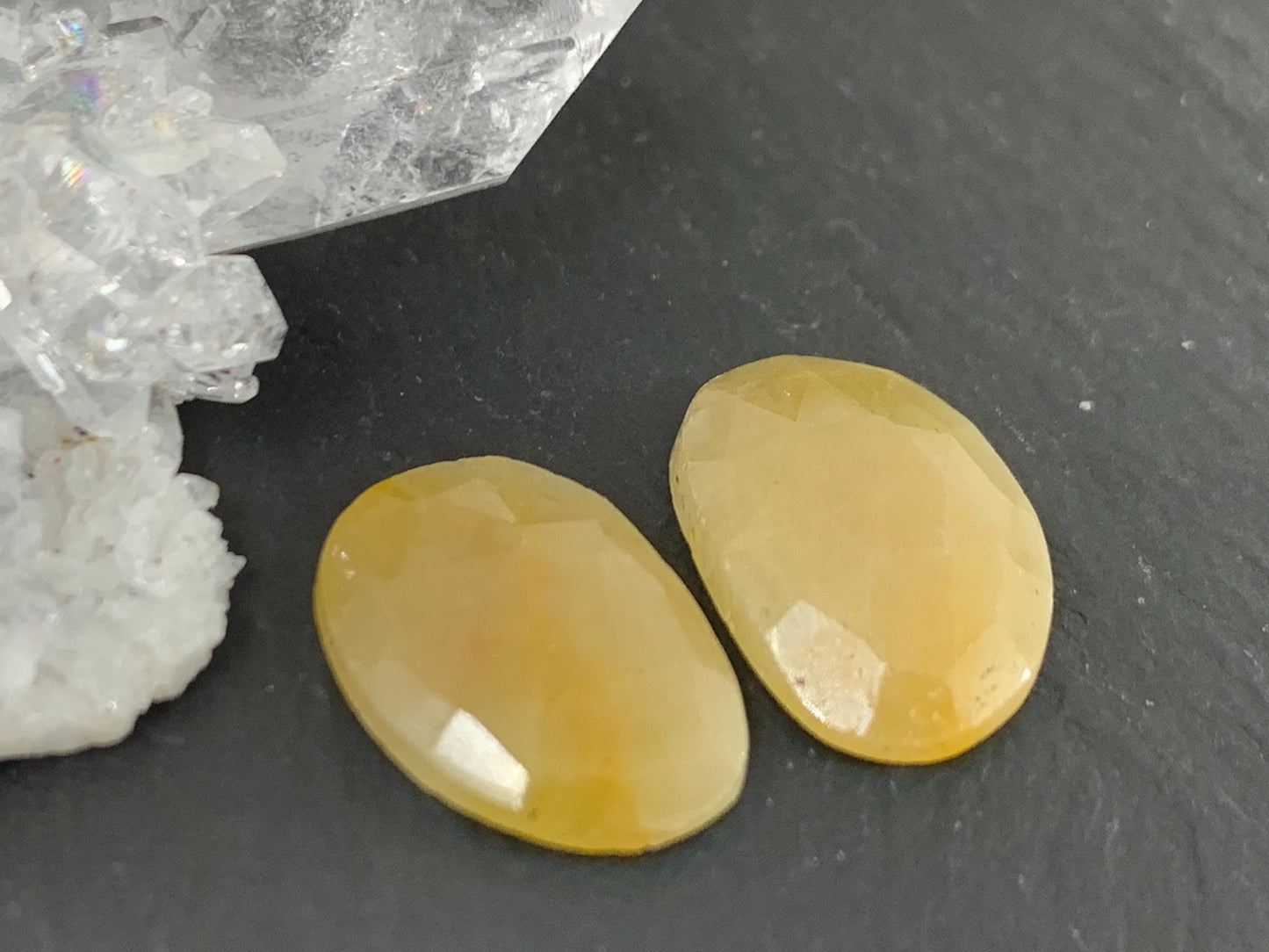 Faceted Yellow Sapphire pair 10x15x3mm cabochon