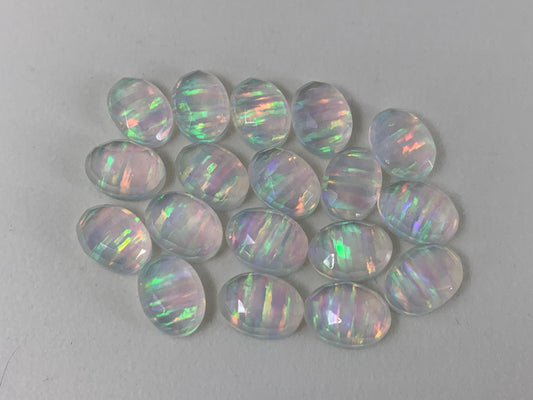 Faceted Aurora Opal Oval 10x14mm Doublet Cabochon – Colorful Synthetic Gemstone