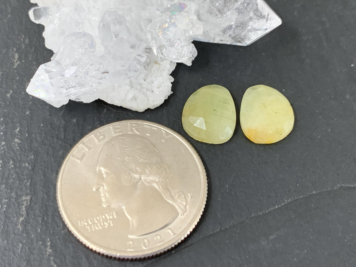 Faceted Yellow Sapphire pair 9x11x3mm cabochon