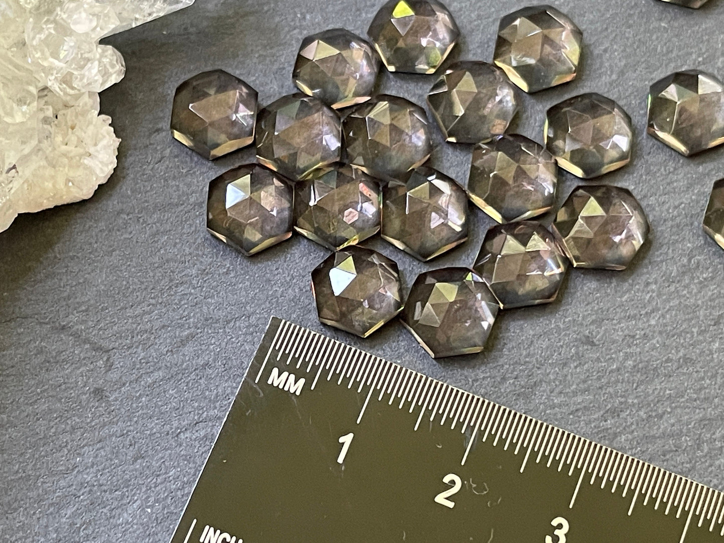 Faceted color changing Alexandrite hexagon 8mm cabochon - Cabochons are calibrated