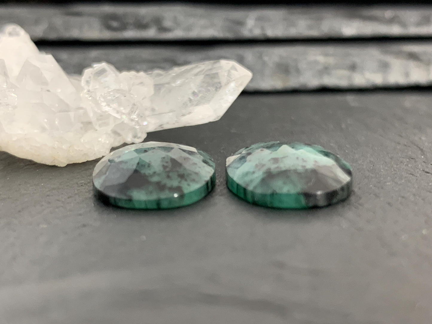 Faceted Emerald Pair 12x21x3.5mm cabochon