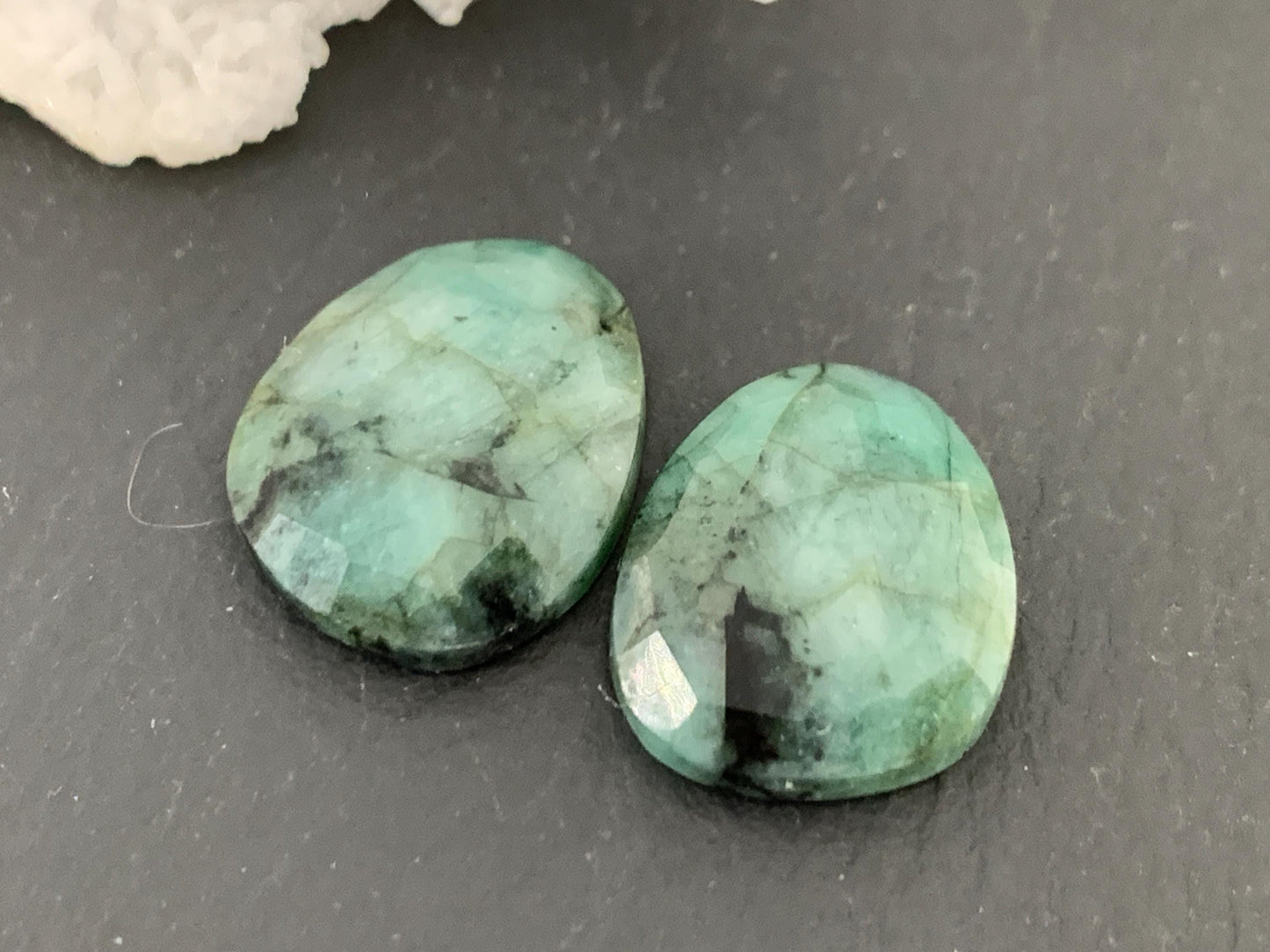 Faceted Emerald Pair 12x15x4mm cabochon