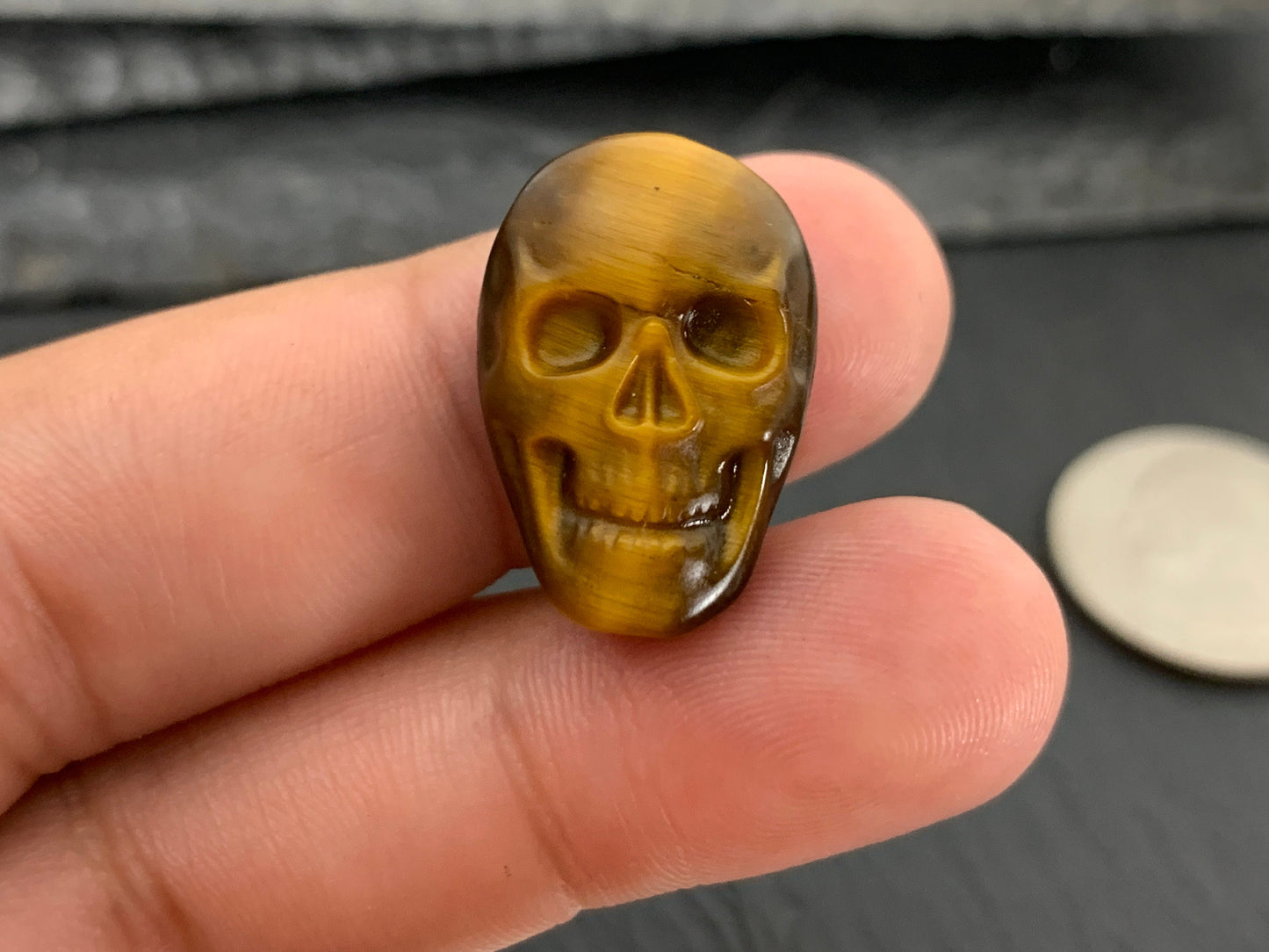 Tiger eye skull 15x22mm cabochon