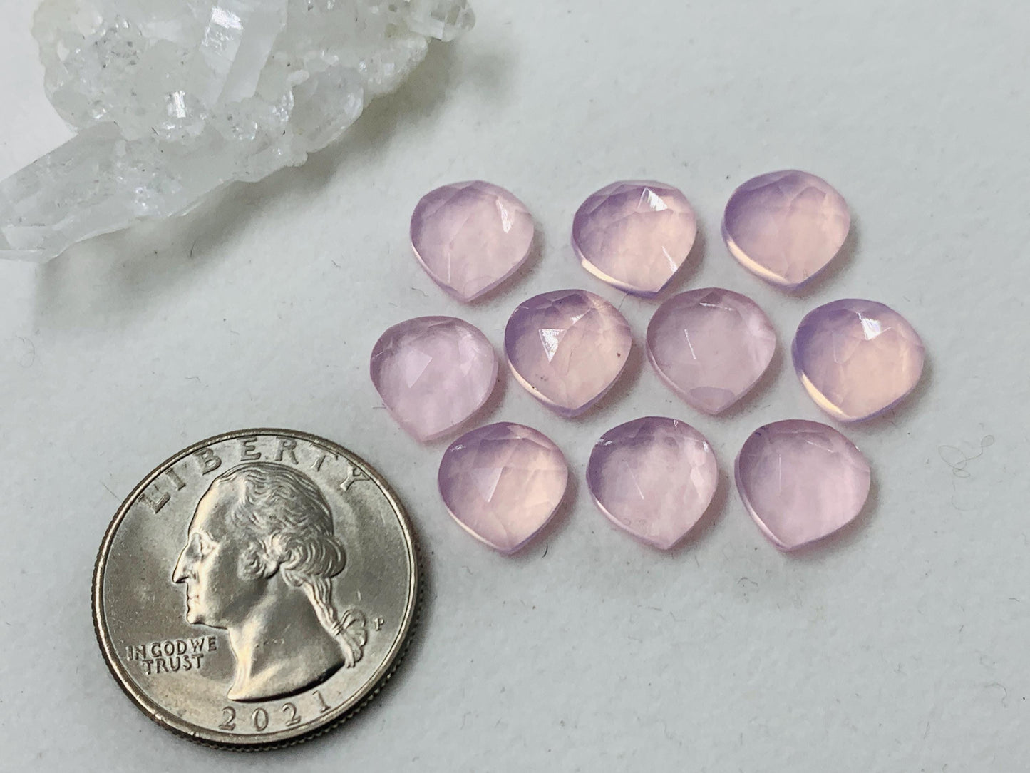 Faceted Rose Quartz pear 10mm cabochon - Lab created