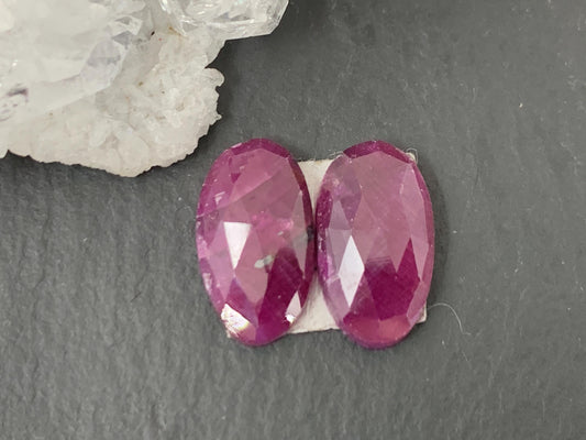 Faceted Ruby pair 7x12x3.5mm cabochon