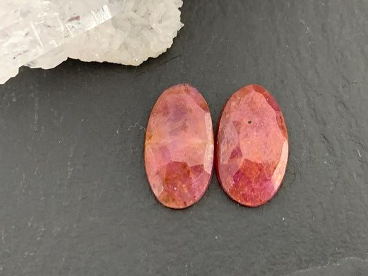 Faceted Ruby pair 7x12.5x2mm cabochon