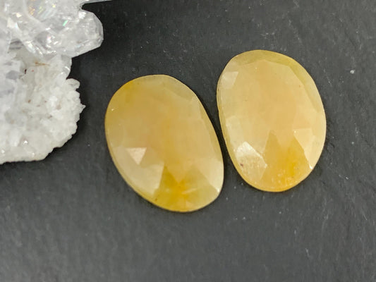 Faceted Yellow Sapphire pair 10x15x3mm cabochon