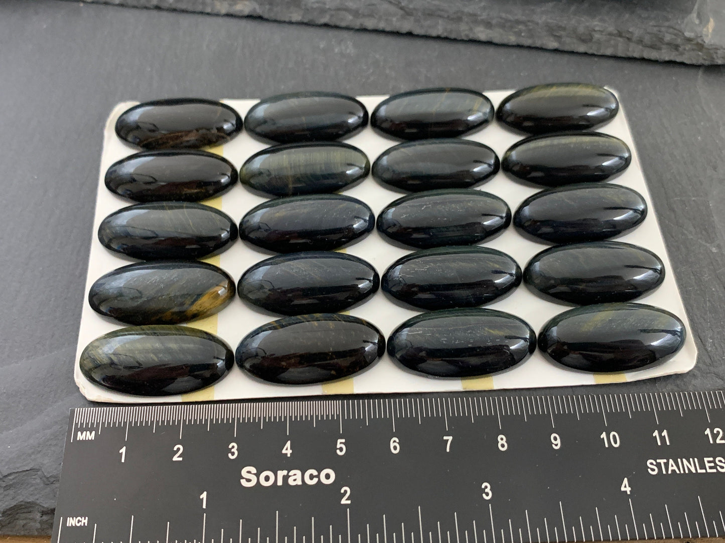 Yellow Blue Tiger Eye oval 15x30mm cabochon - Calibrated cabochons