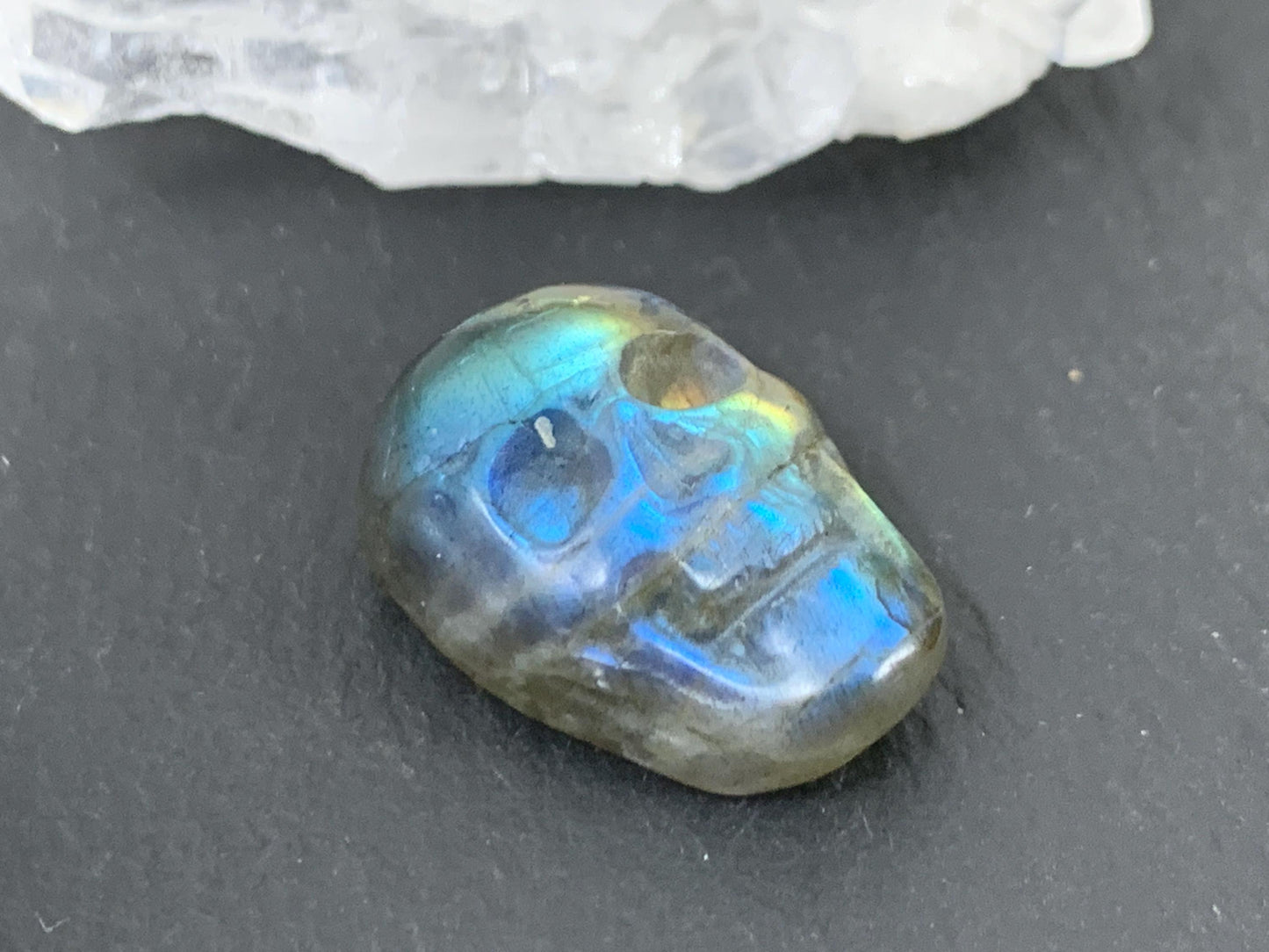 Labradorite Skull Cabochon 15x21mm - Natural Green Gemstone Flat Back Carving