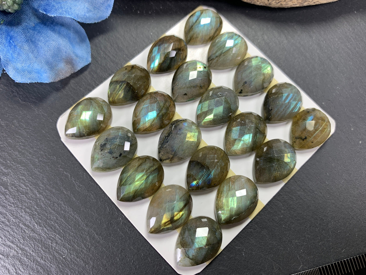 Faceted Labradorite pear 12x16mm Cabochon - Calibrated Cabochons