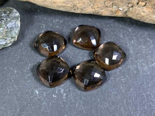 Faceted Smokey Quartz square 10mm cabochon - Calibrated cabochons