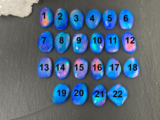 Faceted Aurora Opal oval, free form 11-13mm long doublet cabochons - Doublet cabochons