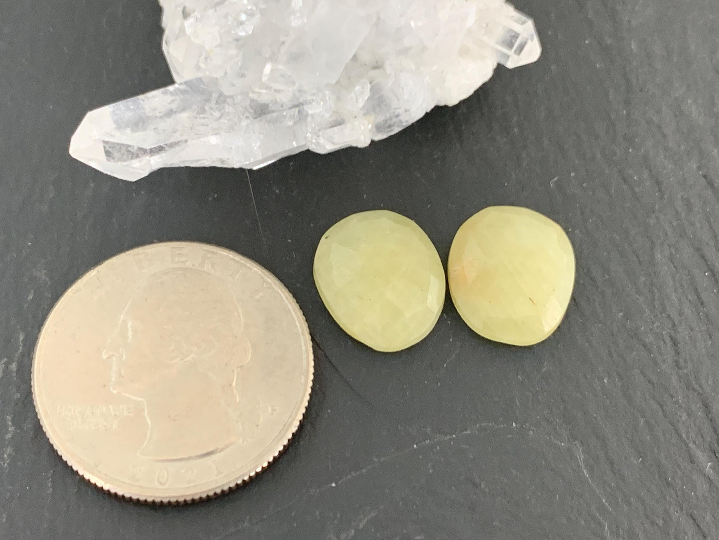 Faceted Yellow Sapphire pair 11x13x4mm cabochon