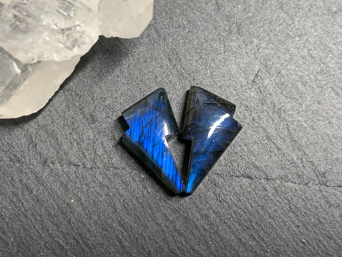 Labradorite lightning bolt pair 9x13mm cabochon
