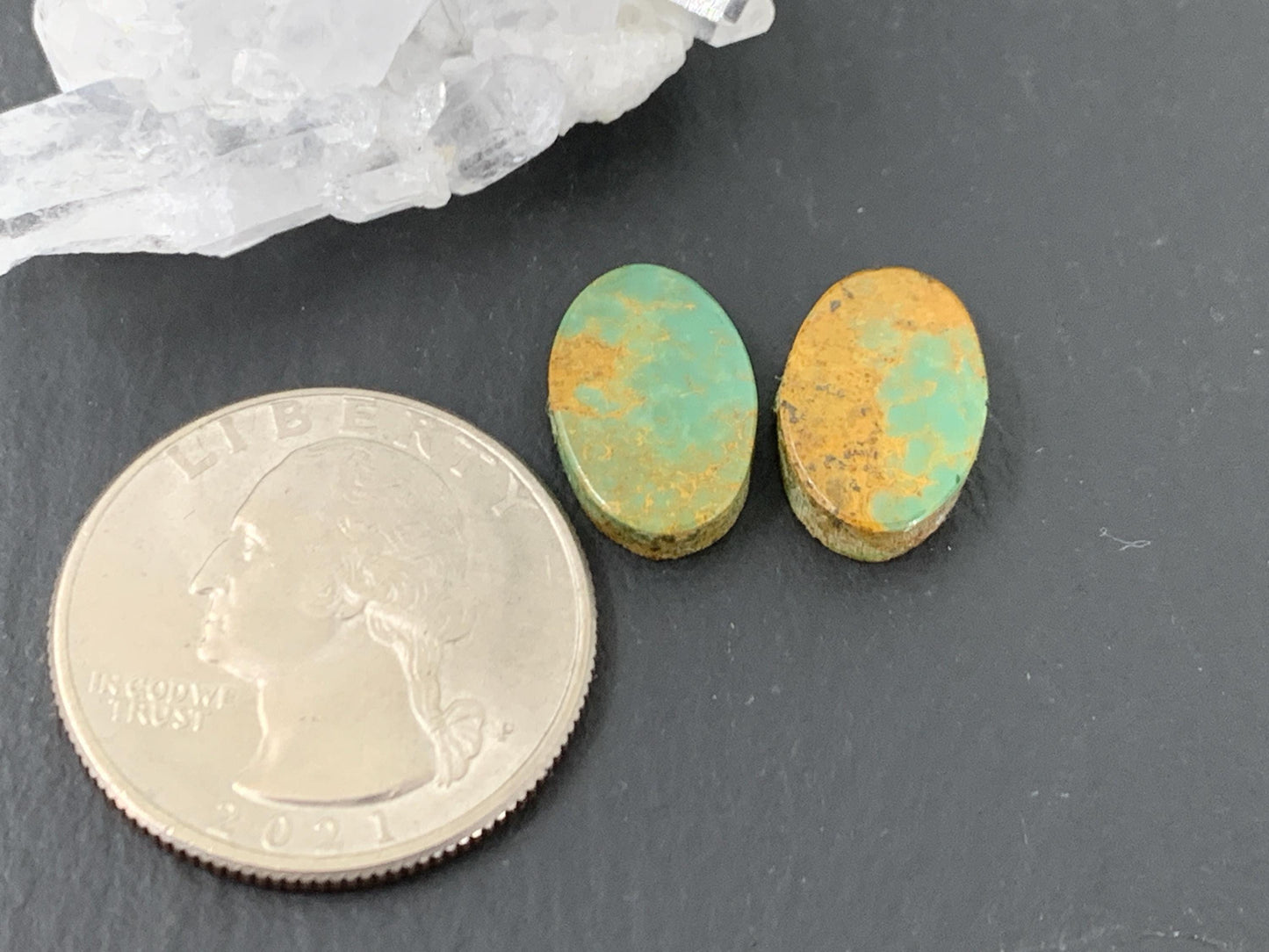 Tibetan Turquoise Pair 9x14mm Cabochon - Hand Cut Cabochon