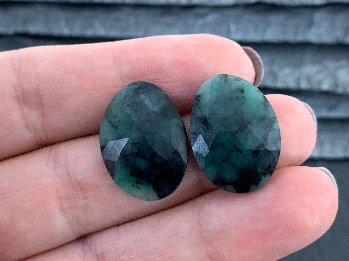 Faceted Emerald Pair 15x21x4mm cabochon