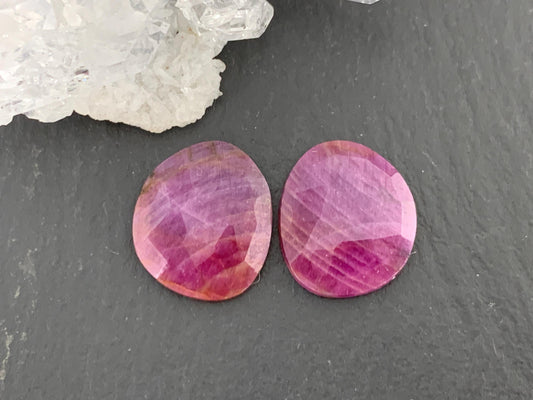 Faceted Ruby pair 12x14x3mm cabochon