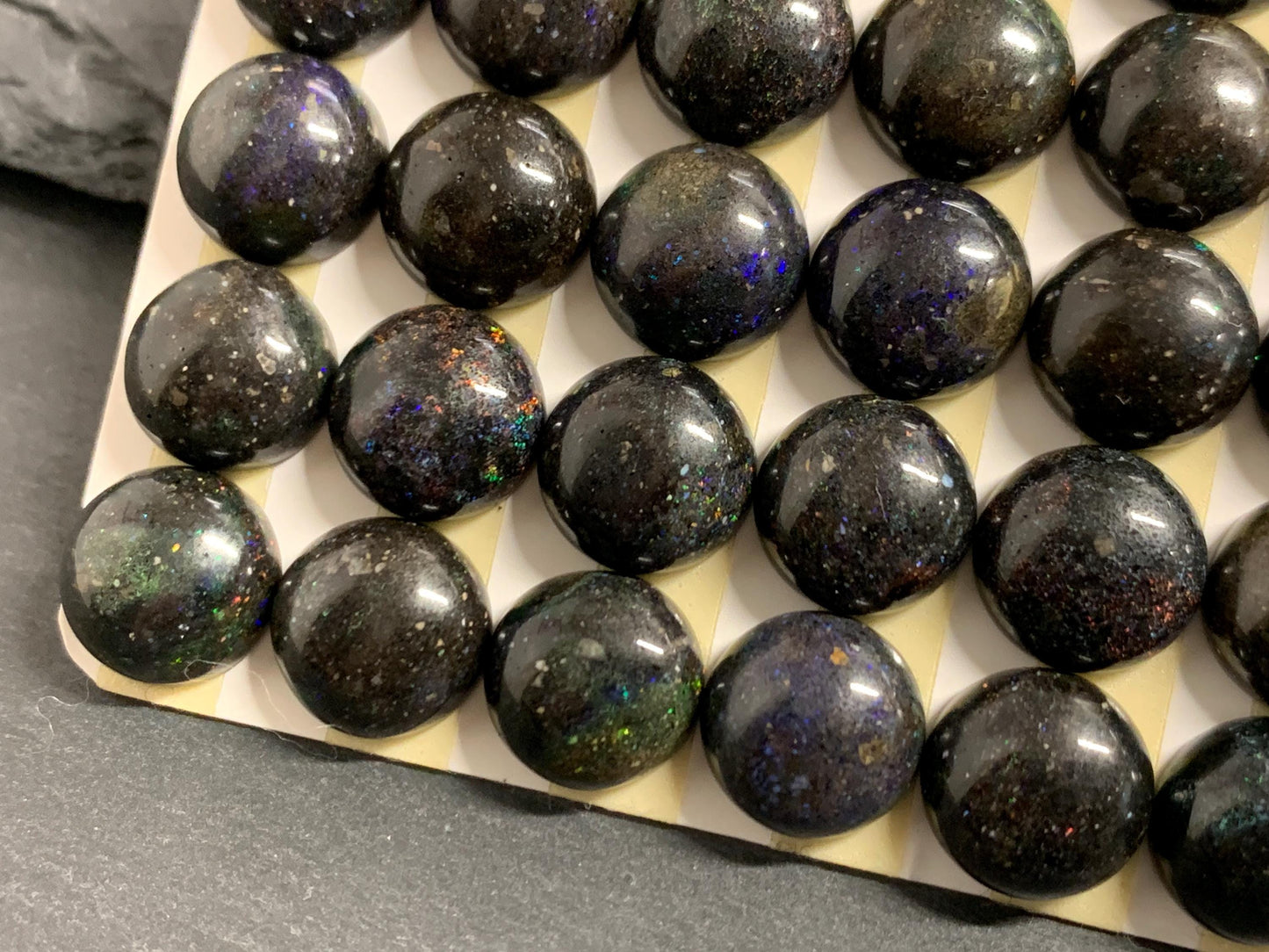 Black Andamooka Opal round 10mm cabochon  - Matrix Australian Opal
