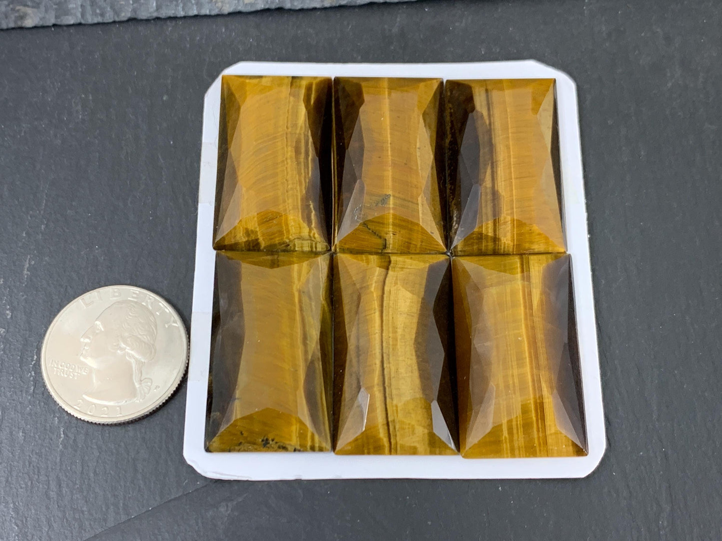 Faceted Tiger Eye rectangle 20x35mm cabochon - Calibrated cabochons