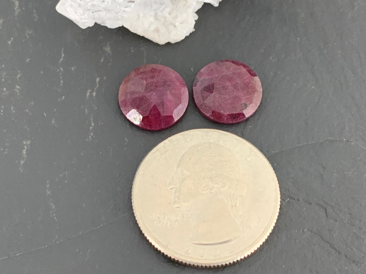 Faceted Ruby pair 12mm cabochon