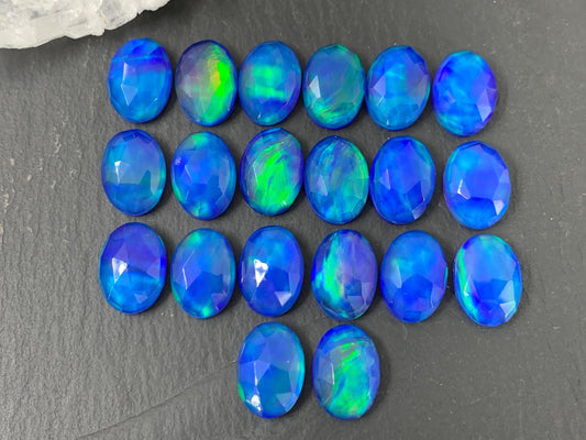Faceted  Aurora Opal oval 10x14mm cabochons - Doublet cabochons