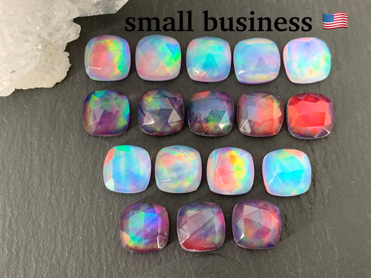 Faceted  Aurora Opal square 10mm cabochon - Doublet cabochons