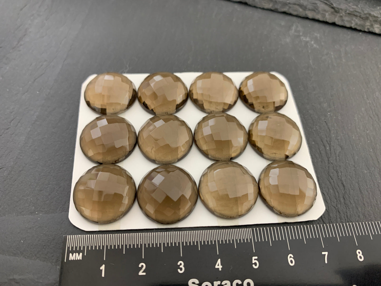 Faceted Smokey Quartz round 18mm cabochon - Calibrated cabochons