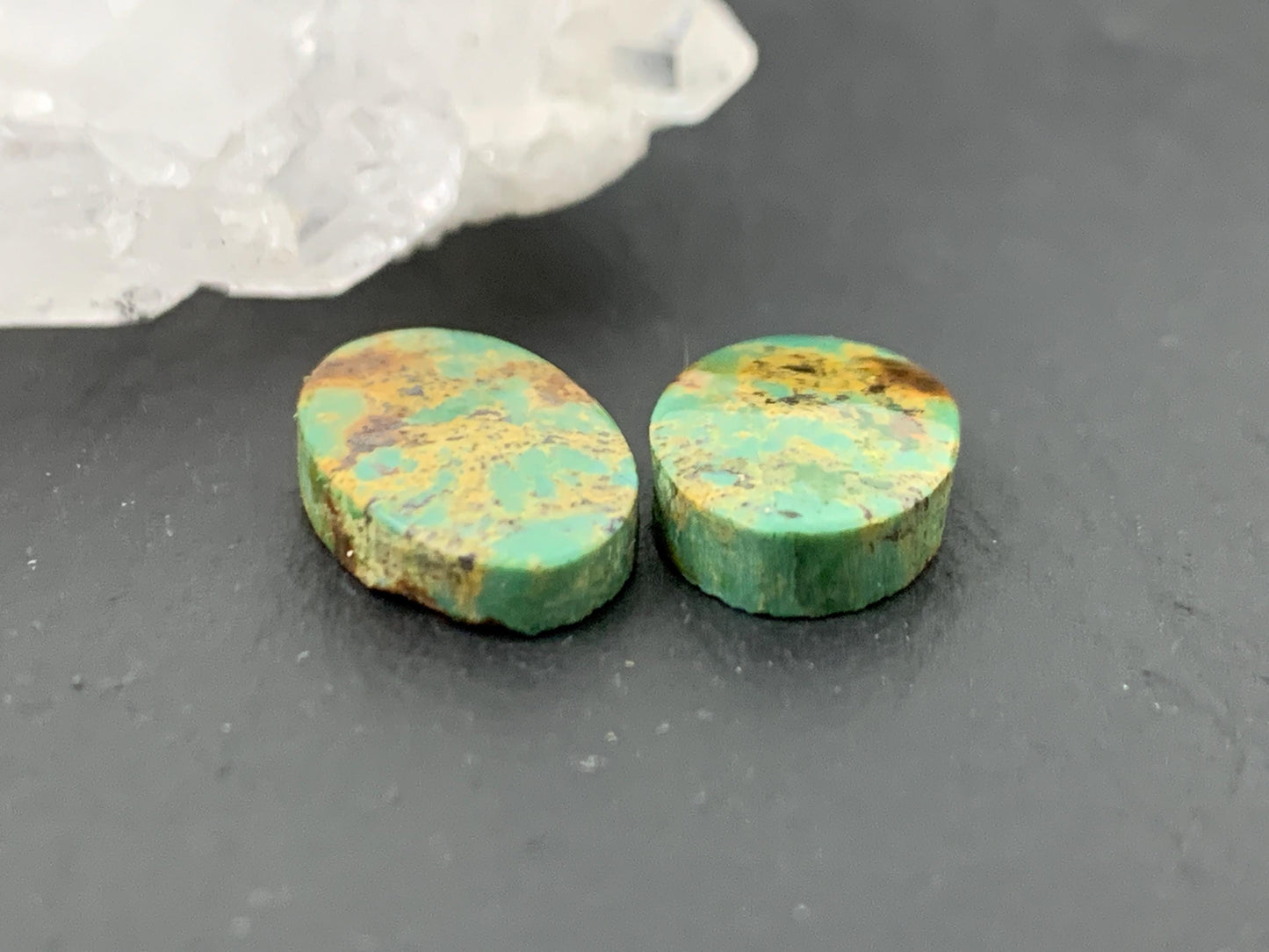 Tibetan Turquoise Pair 9x14mm Cabochon - Hand Cut Cabochon