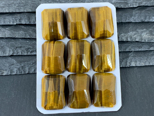 Faceted Tiger Eye rectangle 18x25mm cabochon - Calibrated cabochons