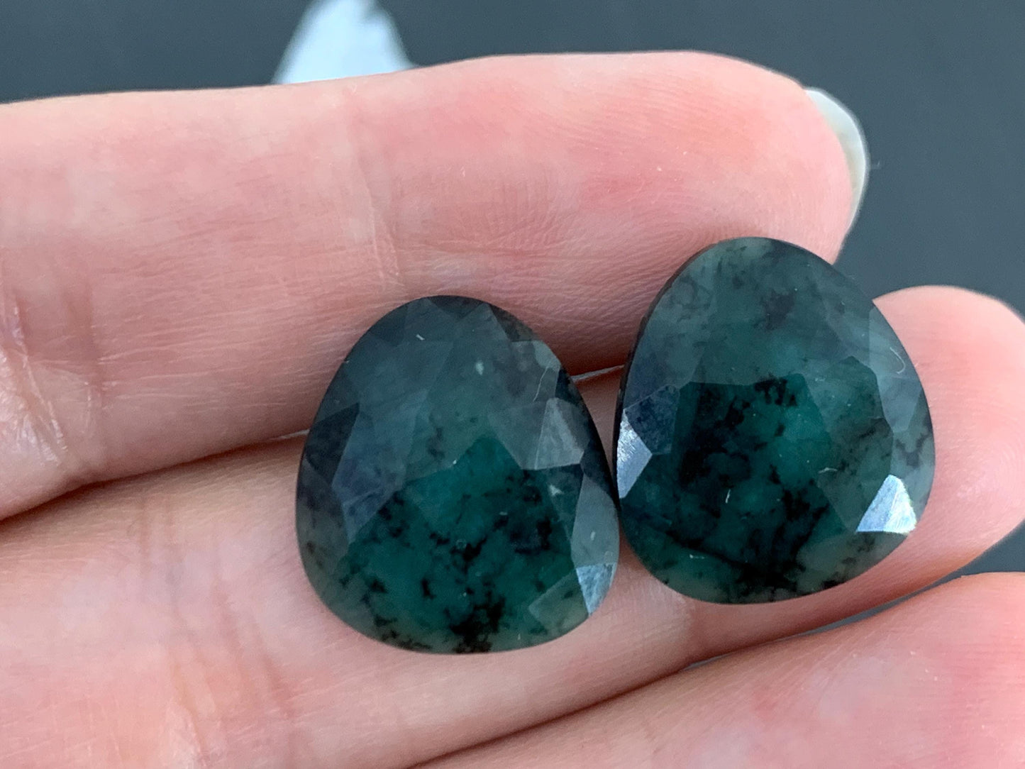 Faceted Emerald Pair 16x17x3.5mm cabochon