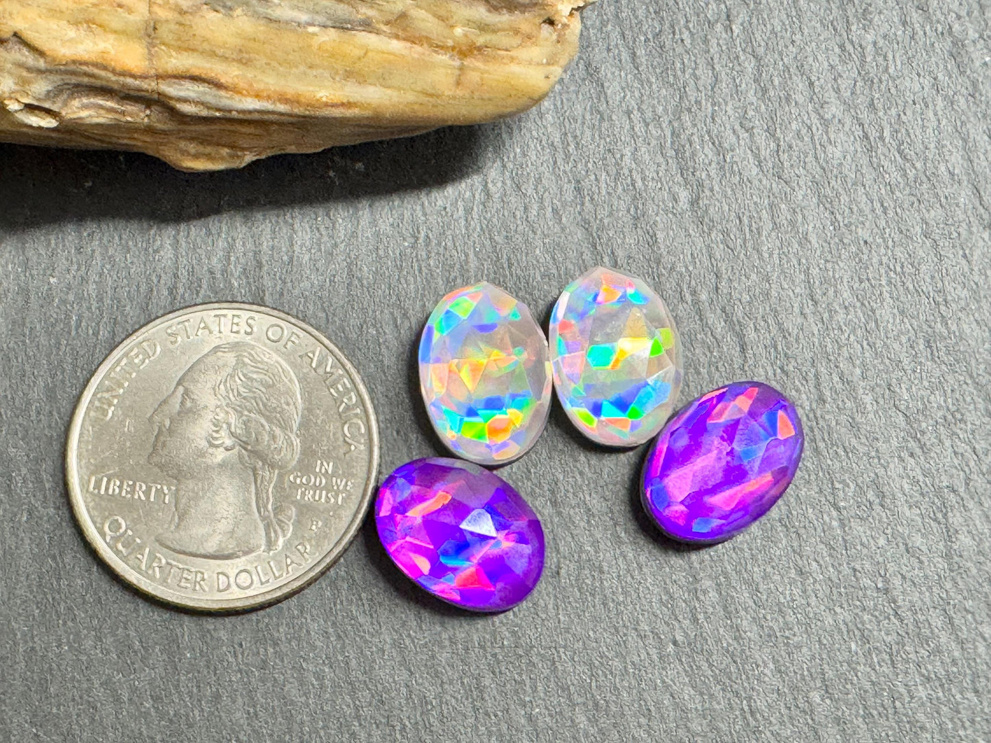 Faceted Purple & Silver Mystic Quartz oval 10x14mm cabochons - Doublet cabochons